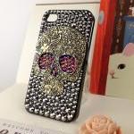 Skull Punk iPhone 5 Case Crystals Skull Steam Punk Chameleon Gold / Purple Studded Eyes Handmade iPhone 5 Case Studded Bling Rhinestone