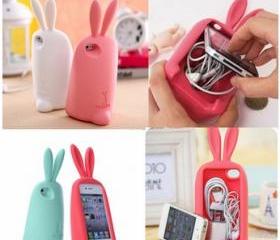 3D rabbit storage headphone cable Case For Iphone 4/4S